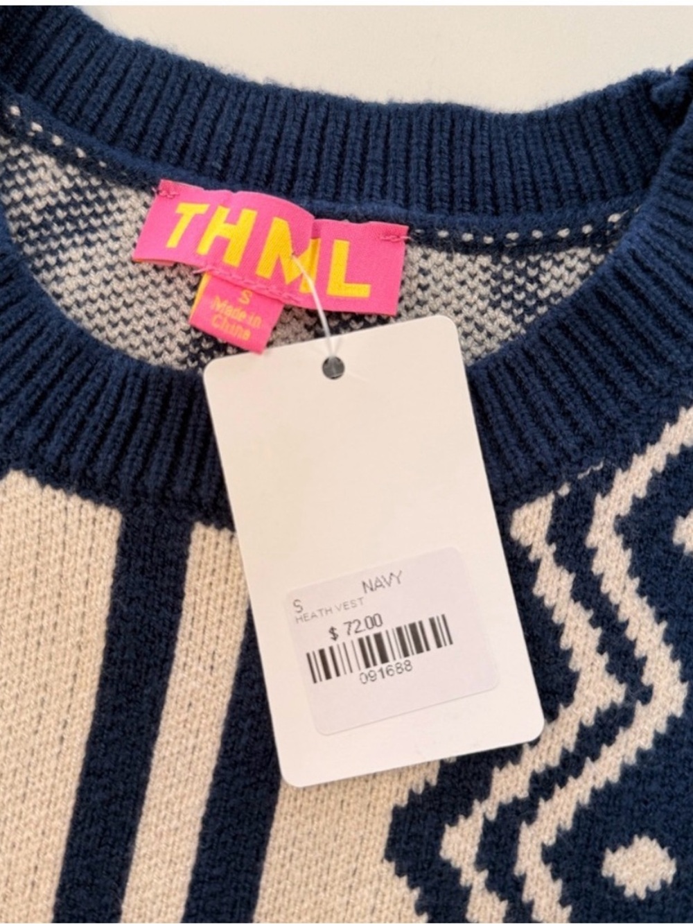 THML Navy & Cream Geometric Sleeveless Knit Tank - Picture 4 of 5